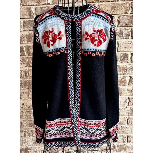 VTG Brunson of California Cardigan Medium Black Knit Tribal Aztec Orient… - Picture 2 of 12